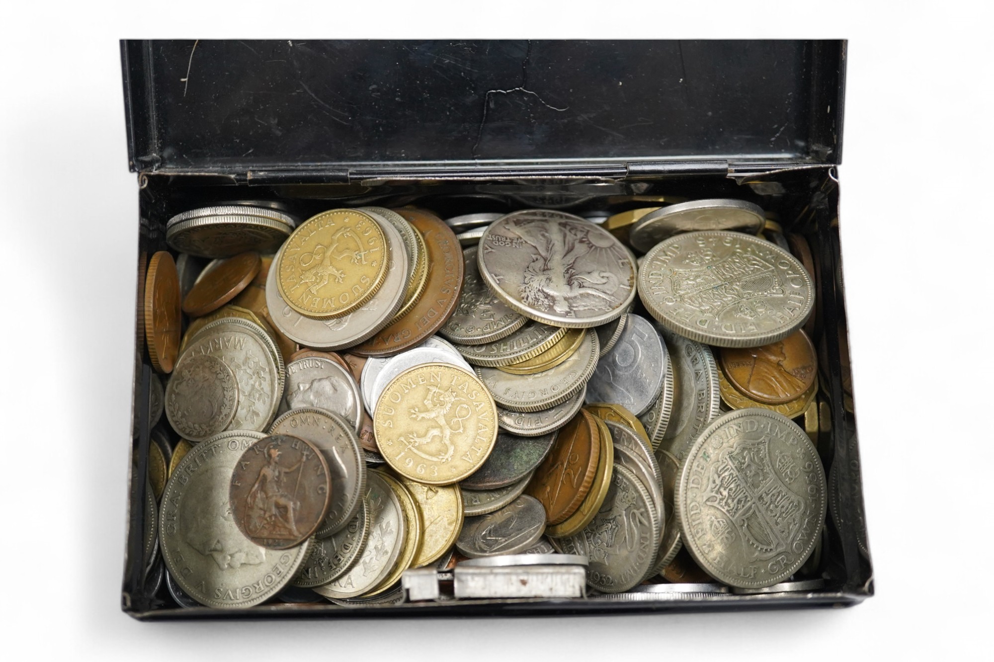 A collection of British and foreign coins, mostly 20th century. Condition - poor to fair